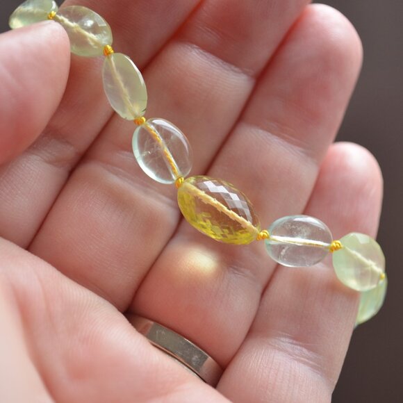 Hand Knotted Gemstone Bracelet with Lemon Quartz and Prehnite - Picture 8 of 11
